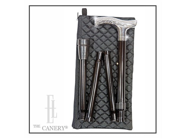 Chrome Classic Folding Travel Cane with Quilted Wallet