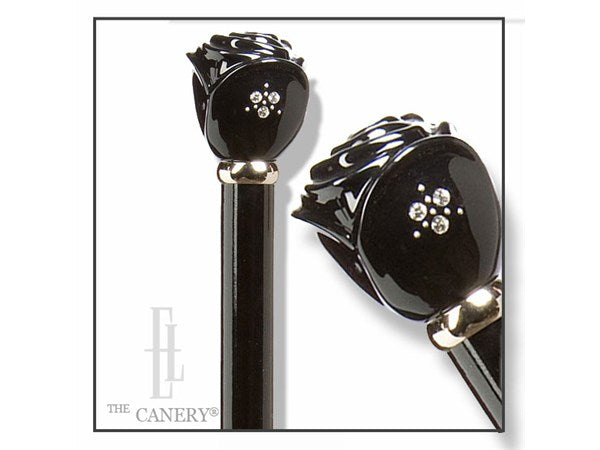 Black Rose Walking Stick with Crystal Inlay