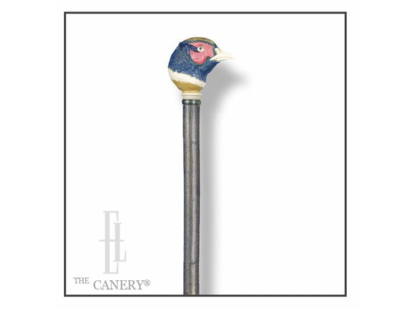 Handpainted Pheasant Head Walking Staff on Hazelwood Shaft