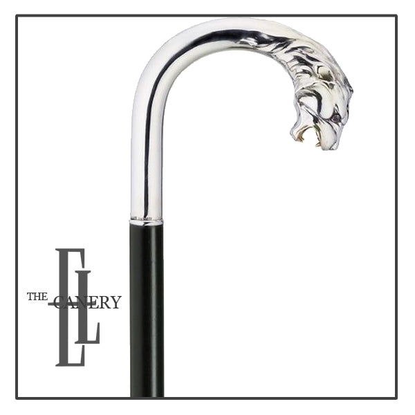 Silver Lion's Head Crook Cane on Maple Shaft