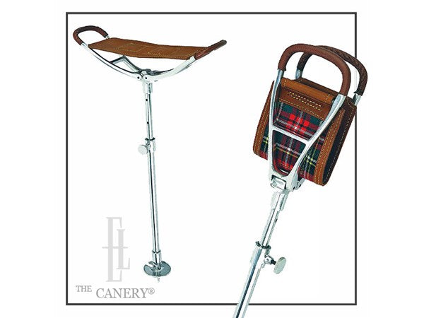 Leather Saddle Seat Stick with Sporting Red Tartan
